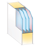 Cross-section sketch of an entrance  door panel with 4-fold glazing for effective thermal insulation