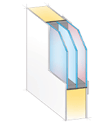Cross-section sketch of an entrance  door panel with 4-fold glazing for effective thermal insulation